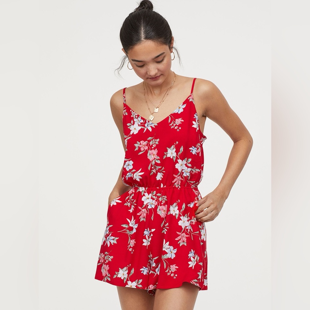 H&M Vibrant Red Floral Romper